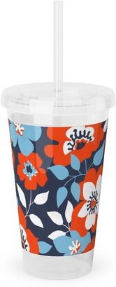 Travel Mugs: Wild Roses - Multi Acrylic Tumbler With Straw, 16Oz, Blue