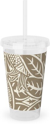 Travel Mugs: Pomegranate Block Print - Neutral Acrylic Tumbler With Straw, 16Oz, Brown