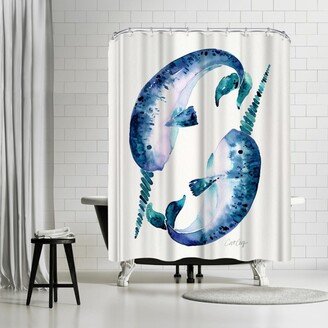 71 x 74 Shower Curtain, Narwhals Blue by Cat Coquillette