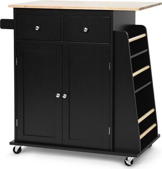 Rolling Kitchen Island Utility Trolley Cabinet Storage Spice Towel Rack Black