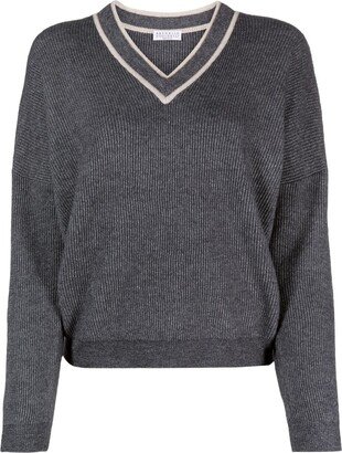 ribbed V-neck jumper-AA