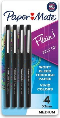 Paper Mate Flair 4pk Marker Pens Felt Tip 0.7mm Black