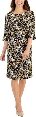 Petites Womens Printed Knee Midi Dress