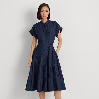 Ralph Lauren Belted Denim Tiered Shirtdress