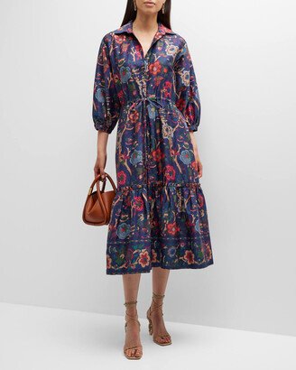 Hutton Floral Poplin Collared Midi Dress