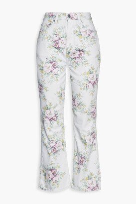 Cropped floral-print high-rise flared jeans