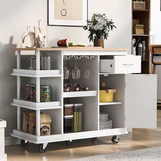 Multipurpose Kitchen Cart Cabinet with Side Storage Shelves