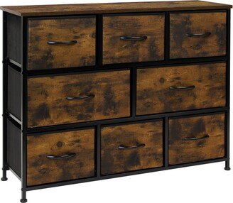 Dresser w/ 8 Drawers - Farmhouse Brown Wood Furniture Storage Chest