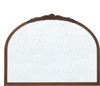 Eel 40 Inch Wall Mirror, Espresso Brown Arched Wood Frame, Hand Carved Rose