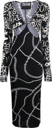 Logo-Print Cut-Out Midi Dress