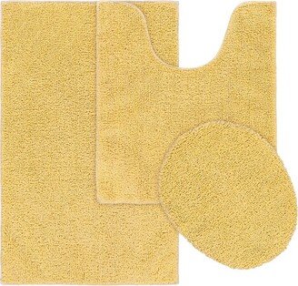 3pc Queen Cotton Washable Bath Rug Set Yellow