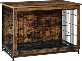 Wooden Indoor Pet Dog Crate End Table, Dog Furniture with Removable Tray, Rustic Brown