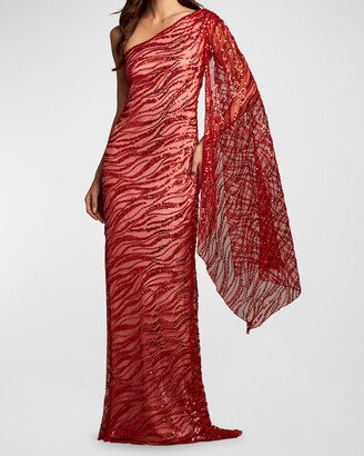 One-Shoulder Sequin Gown-AA