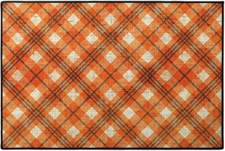 Door Mats: Burlap Plaid - Orange And Grey Door Mat, Orange