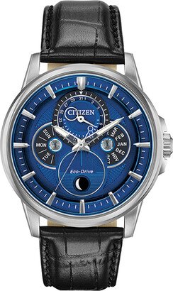Men's Citizen Eco-Drive® Calendrier Chronograph Strap Watch with Blue Dial (Model: Bu0050-02L)