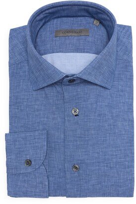 Denim Effect Button-Up Dress Shirt