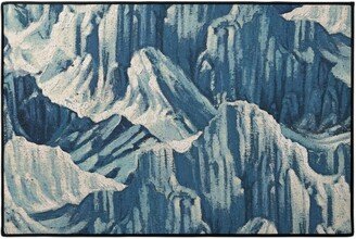 Door Mats: Vintage Snowy Mountains - Blue Door Mat, Blue