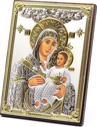 Christian Wooden Russian Greek Orthodox Icon Virgin Mary Of Bethlehem. Silver Plated .999 Oklad Riza | 5.12 X 7.1 13cm 18cm