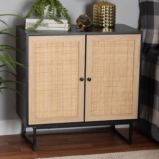 Declan Wood and Natural Rattan 2 Door Storage Cabinet Espresso Brown/Black