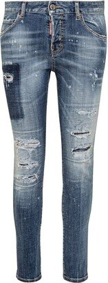 Logo Printed Distressed Jeans-AA