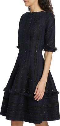 Ribbon Tweed Knee-Length Dress