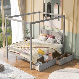 Tiramisubest Full Size Canopy Platform Bed with 2 Drawers