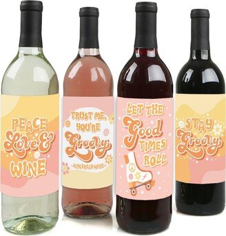 Big Dot Of Happiness Stay Groovy Boho Hippie Party Decorations for Women & Men Wine Bottle Label 4 Ct
