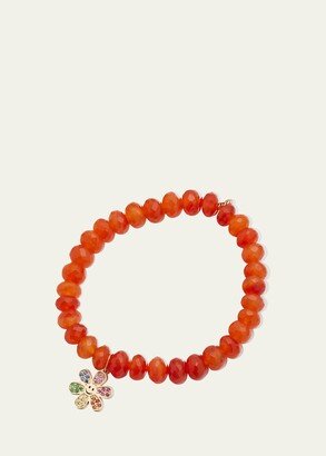 14k Gold Carnelian Beaded Bracelet with Happy Face Charm