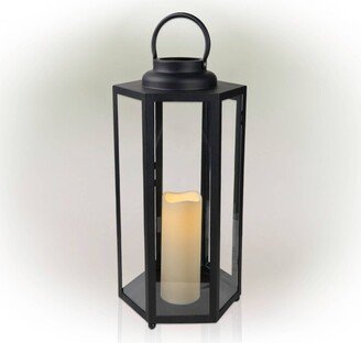 18 Hexagonal Candlelit Iron Lantern with LED Lights Black/Warm White - Alpine Corporation