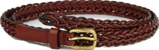 Women's Braided Red Leather Skinny Belt 380607 7508