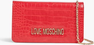 Faux croc-effect leather clutch