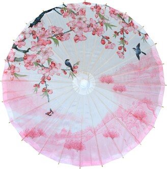 32 Pink Cherry Blossom Premium Nylon Parasol Umbrella With Elegant Handle