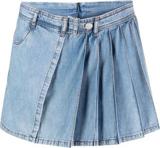 Pleated Layered Denim Shorts