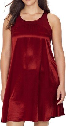 Lindsay Satin And Rib Nightgown In Red