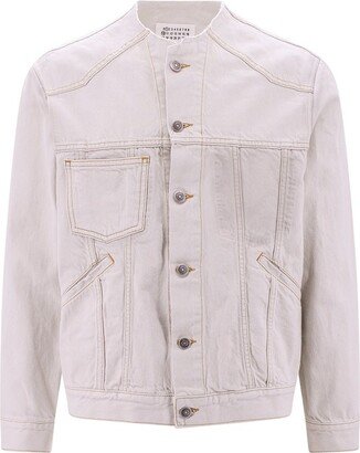 Collarless Buttoned Denim Jacket