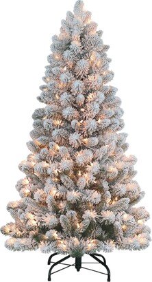 Puleo Pre-Lit Flocked Virginia Pine Artificial Christmas Tree with 200 Lights, 4.5'