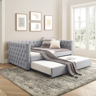 YC Grey Daybed with Trundle Upholstered Tufted Sofa Bed