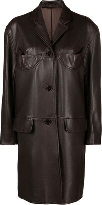 Brown Single-Breasted Leather Coat-AA