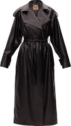 Julia Allert Black Faux Leather Midi Wrap Trench