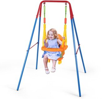 Toddler Swing Set High Back Seat w/ Handrails A-Frame Metal - See details