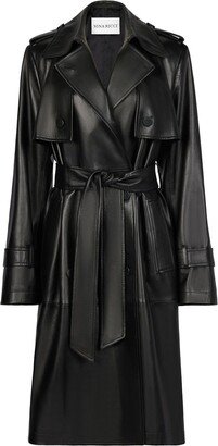 Belted-Waist Leather Trench Coat