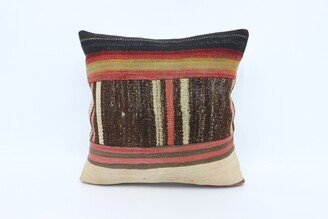 Turkish Pillow, Kilim Throw Home Decor Brown Case, Striped Oriental Organic 2912