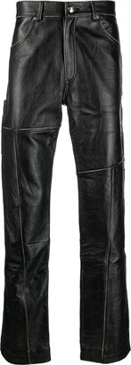 Leather Straight-Leg Trousers-AE