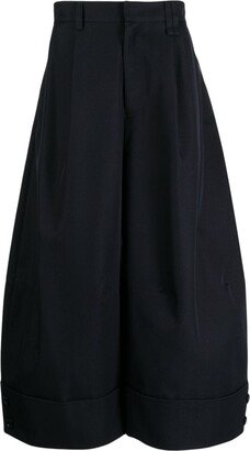 Cropped Twill Wide-Leg Trousers