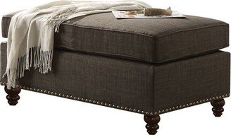 Charcoal Linen Ottoman with Nailhead Trim