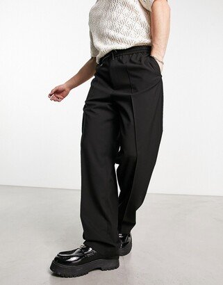 wide leg smart pants with drawcord in black