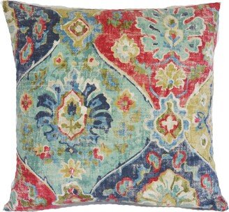 Colorful Ogee Medallion Pillow Cover, Covington Hathaway in Gemstone, 17 - 18 Square, Cotton, Red, Blue, Gold, Turquoise