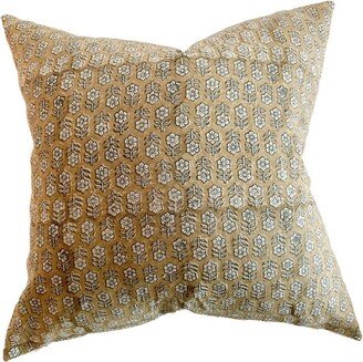 Indi Gold || Mustard Yellow, Gold Tone Linen Handblock Floral Pillow Cover