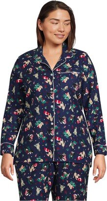 Women's Plus Size Long Sleeve Print Flannel Pajama Top