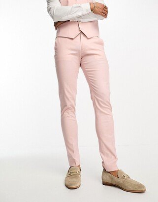 skinny linen mix suit pants in pastel pink